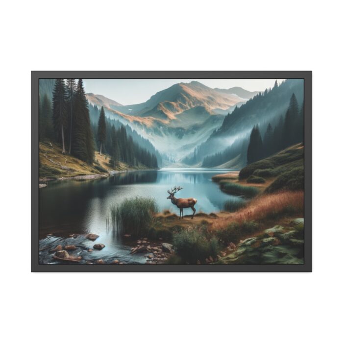 Deer by a Mountain Lake Framed Poster - Image 5