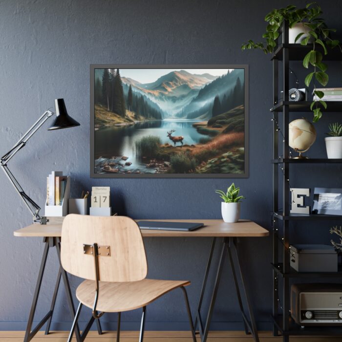 Deer by a Mountain Lake Framed Poster - Image 7