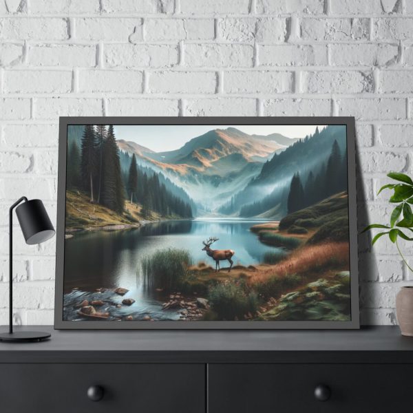 93855-290.jpg Deer by a Mountain Lake Framed Poster