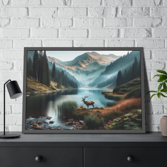 Deer by a Mountain Lake Framed Poster - Image 8