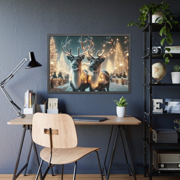 93855-293.jpg Two Reindeer Amid the Magical Glow of a Wintery Framed Poster