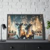 93855-294.jpg Two Reindeer Amid the Magical Glow of a Wintery Framed Poster