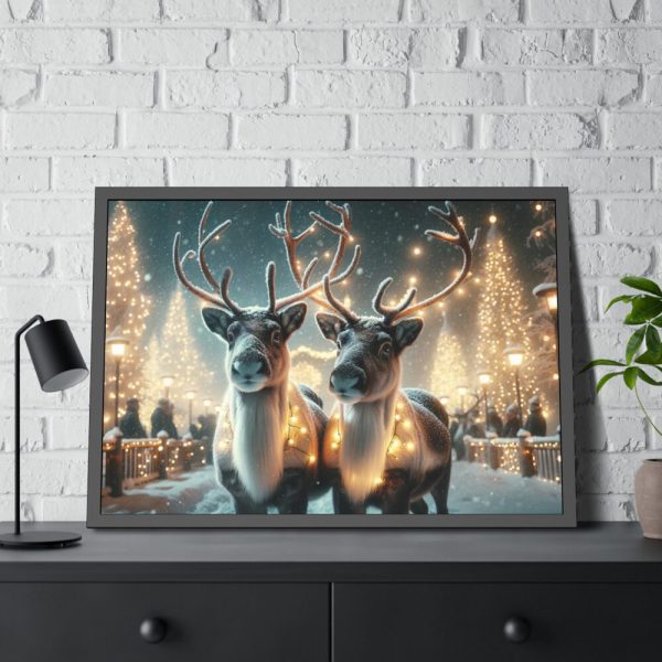 93855-294.jpg Two Reindeer Amid the Magical Glow of a Wintery Framed Poster