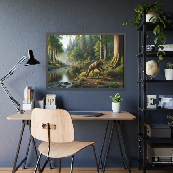 93855-309.jpg Deer By a River In a Forest Framed Poster