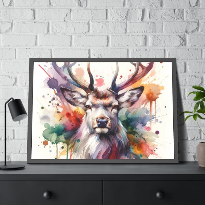Deer With Vivid Burst of Colors Framed Poster - Image 4