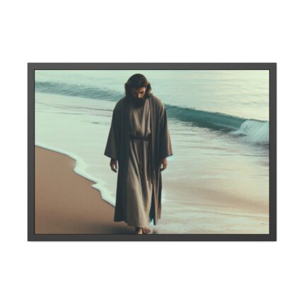 Person Walking at the Edge of the Surf on a Beach Framed Poster