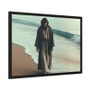 93855-320.jpg Person Walking at the Edge of the Surf on a Beach Framed Poster