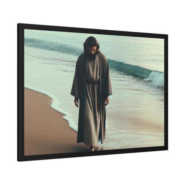 93855-320.jpg Person Walking at the Edge of the Surf on a Beach Framed Poster