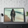 93855-322.jpg Person Walking at the Edge of the Surf on a Beach Framed Poster