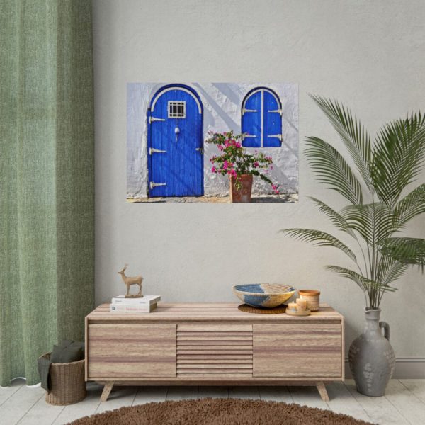 Blue Door and Pink Flower Poster