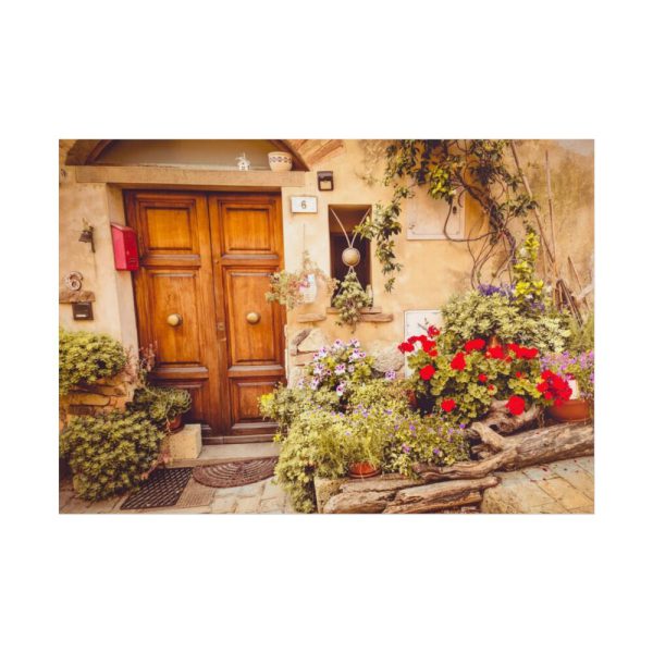 101875-255.jpg Wooden Door With Flowers in The Front Poster