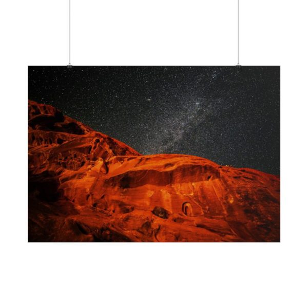 101875-316.jpg Glowing Red Mountain Under Starry Sky Poster