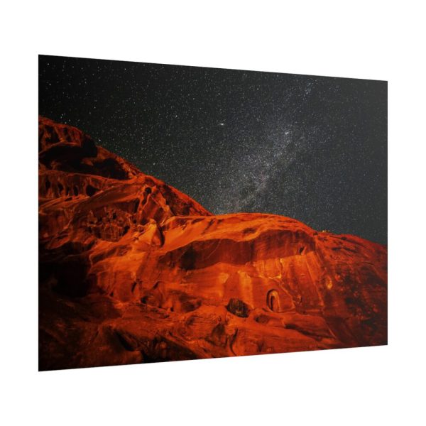 101875-317.jpg Glowing Red Mountain Under Starry Sky Poster
