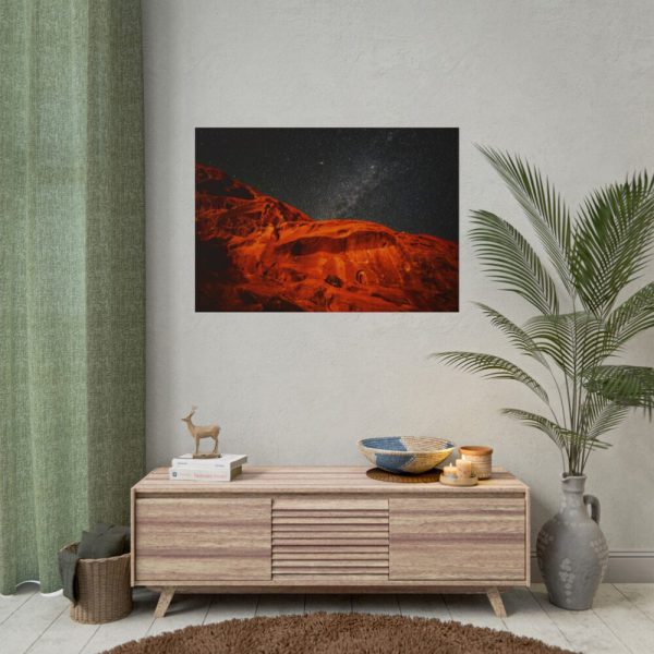 101875-318.jpg Glowing Red Mountain Under Starry Sky Poster