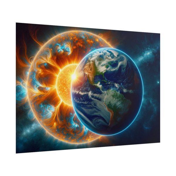 Planets Earth and Sun in Space Poster