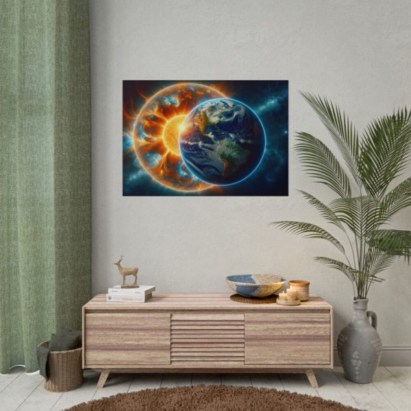 Planets Earth and Sun in Space Poster