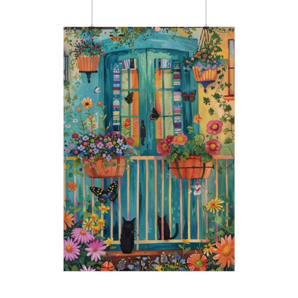 101894-116.jpg Blue Door With Black Cats Poster