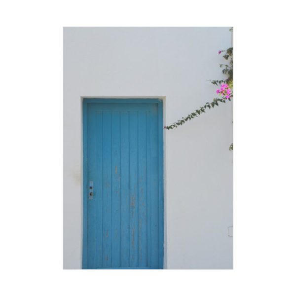 101894-130.jpg Blue Door at Santorini, Greece Poster