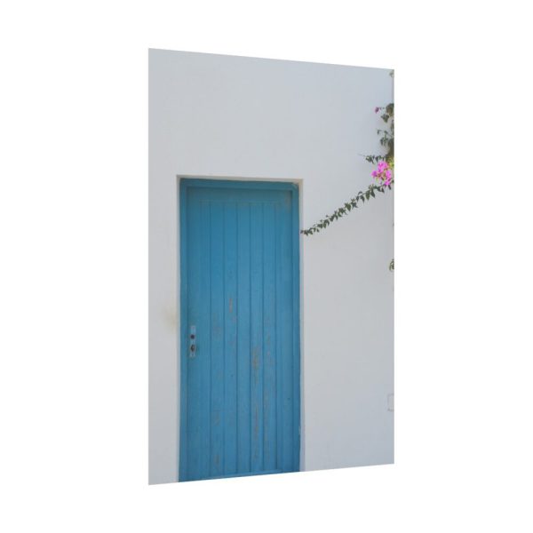 101894-132.jpg Blue Door at Santorini, Greece Poster