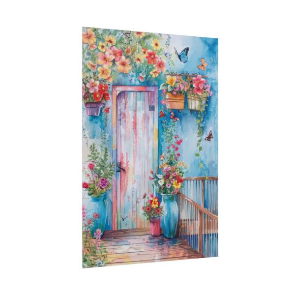 Whimsical Door With Garden of Potted Plants Poster