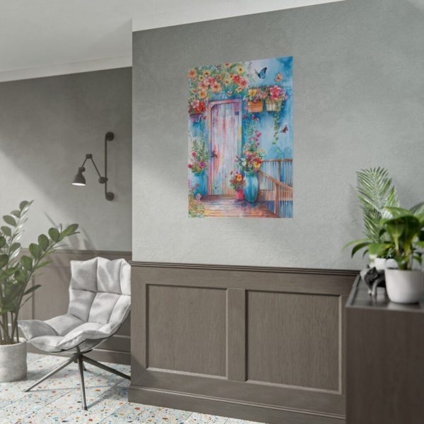 Whimsical Door With Garden of Potted Plants Poster