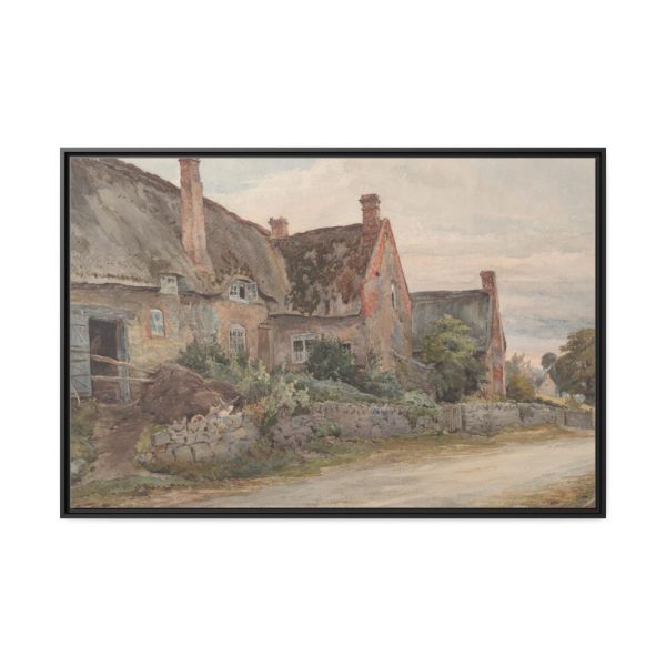 88289-11.jpg Thatched Cottage with Barn Adjoining Framed Canvas