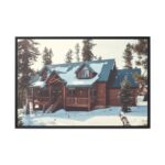 Snow Covered Log Cabin in the Forest Framed Canvas - Image 2