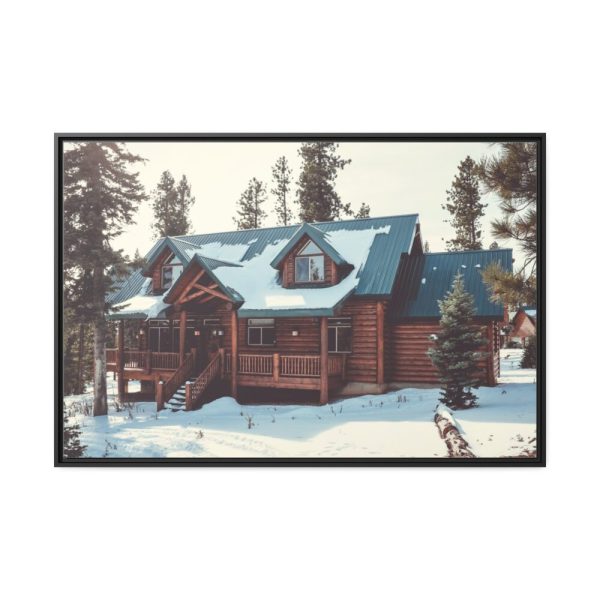 88289-121.jpg Snow Covered Log Cabin in the Forest Framed Canvas