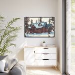Snow Covered Log Cabin in the Forest Framed Canvas - Image 4