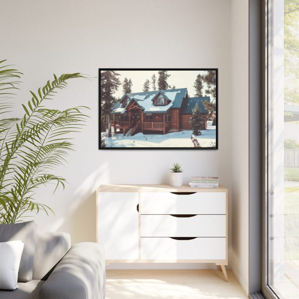 88289-123.jpg Snow Covered Log Cabin in the Forest Framed Canvas
