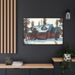 Snow Covered Log Cabin in the Forest Framed Canvas - Image 5