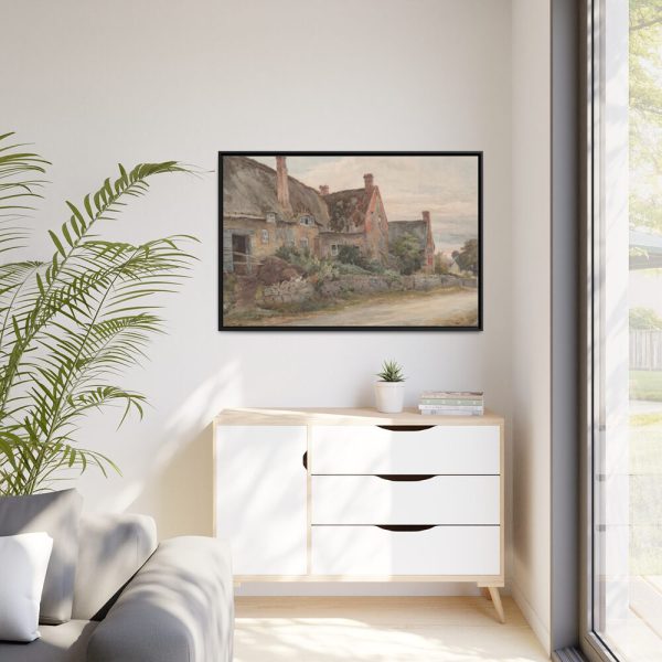 88289-13.jpg Thatched Cottage with Barn Adjoining Framed Canvas