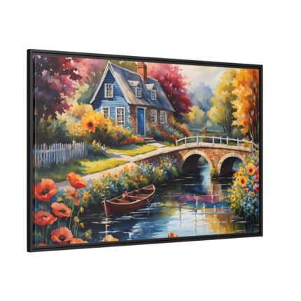 Cottage By A River Framed Canvas