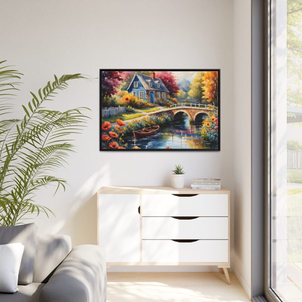 Cottage By A River Framed Canvas