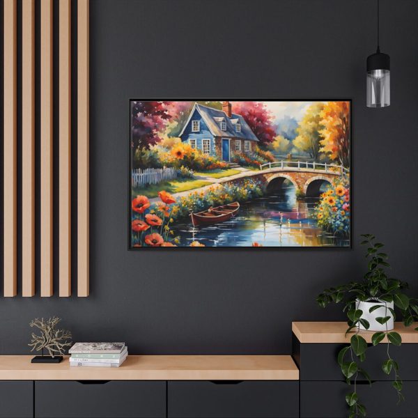 Cottage By A River Framed Canvas