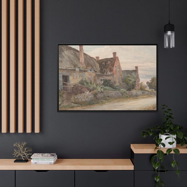 88289-14.jpg Thatched Cottage with Barn Adjoining Framed Canvas