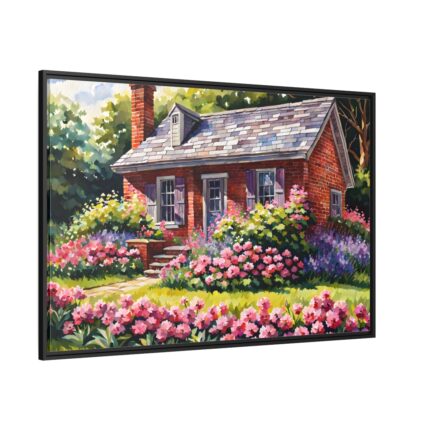Cottage Garden Pink Flowers Framed Canvas