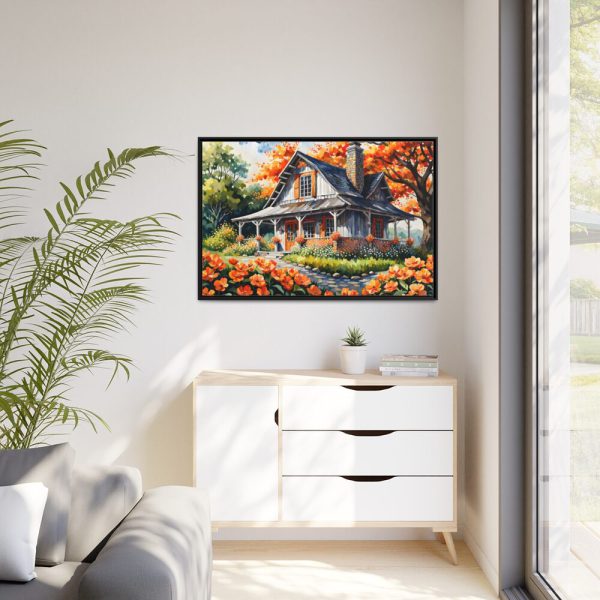 88289-163.jpg Old Fashioned Rustic Cottage in a Flower Garden Framed Canvas