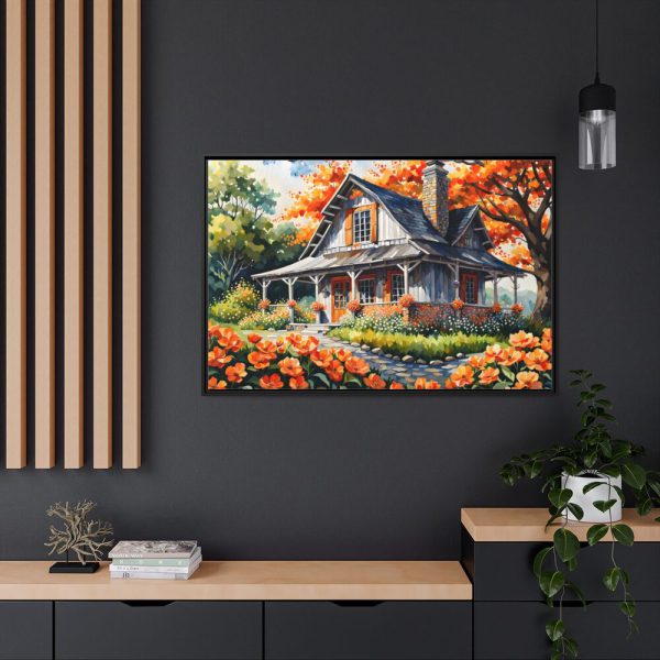 88289-164.jpg Old Fashioned Rustic Cottage in a Flower Garden Framed Canvas