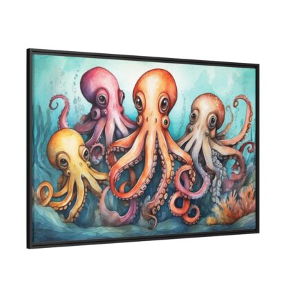 Cute Art Of Cartoon Octopuses Framed Canvas
