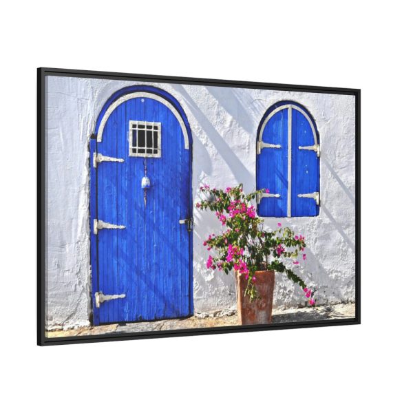 88289-210.jpg Blue Door and Pink Flower Framed Canvas
