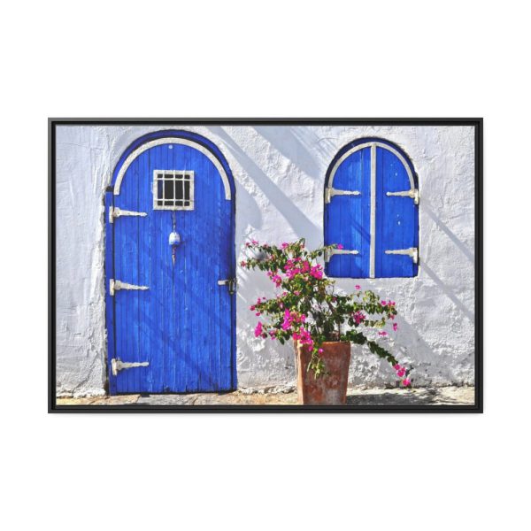 88289-211.jpg Blue Door and Pink Flower Framed Canvas