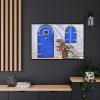 88289-214.jpg Blue Door and Pink Flower Framed Canvas