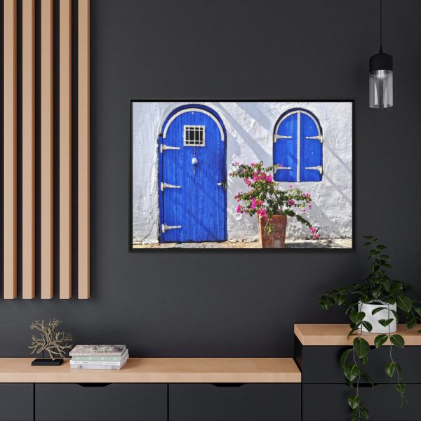 88289-214.jpg Blue Door and Pink Flower Framed Canvas