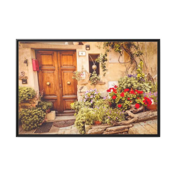 88289-216.jpg Wooden Door With Flowers in The Front Framed Canvas