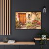 88289-219.jpg Wooden Door With Flowers in The Front Framed Canvas