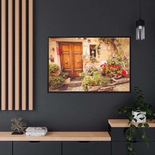 88289-219.jpg Wooden Door With Flowers in The Front Framed Canvas