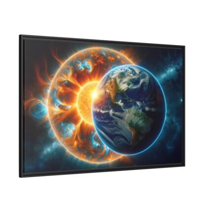 Planets Earth and Sun in Space Framed Canvas