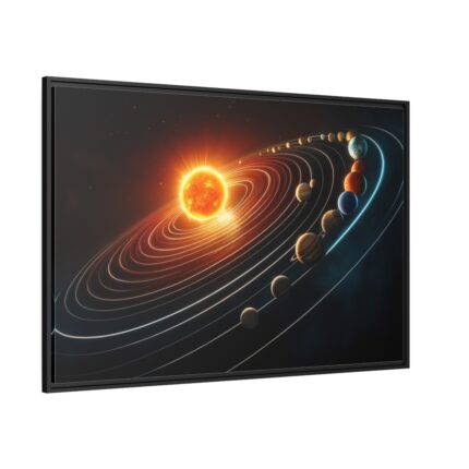 Vibrant Depiction of Solar System in Horizontal Format Framed Canvas