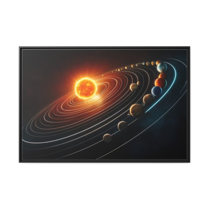 Vibrant Depiction of Solar System in Horizontal Format Framed Canvas - Image 2